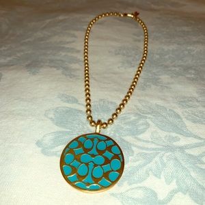 Coach Turquoise Pendant on Gold Link Chain